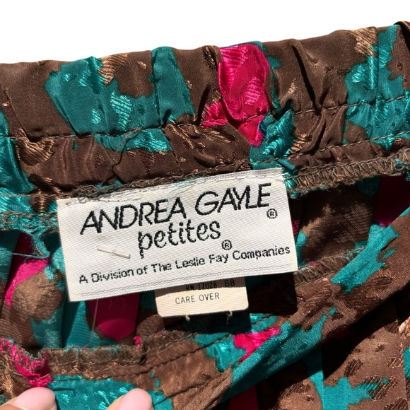 Vintage Andrea Gayle Skirt Petite Size Medium Pleated 80s 90s Retro Pink Green - Picture 2 of 6